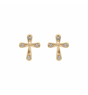 BOUCLES D'OREILLES TIGE PLAQUÉ OR 0.6 X 0.80MM OXYDES BLANCS SERTIS 