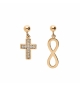 BOUCLES D'OREILLES TIGE PLAQUÉ OR 1 INFINI ET 1 CROIX OXYDES BLANCS SERTIS 