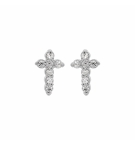BOUCLES D'OREILLES TIGE ARGENT RHODIÉ PUCES CROIX OXYDES BLANCS SERTIS