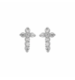BOUCLES D'OREILLES TIGE ARGENT RHODIÉ PUCES CROIX OXYDES BLANCS SERTIS