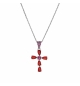 COLLIER ARGENT RHODIÉ PENDENTIF CROIX OXYDES ROUGES 38+5CM