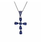 COLLIER ARGENT RHODIÉ PENDENTIF CROIX OXYDES BLEU FONCÉ 38+5CM