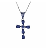 COLLIER ARGENT RHODIÉ PENDENTIF CROIX OXYDES BLEU FONCÉ 38+5CM