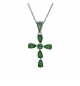 COLLIER ARGENT RHODIÉ PENDENTIF CROIX OXYDES VERT 38+5CM