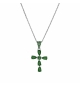COLLIER ARGENT RHODIÉ PENDENTIF CROIX OXYDES VERT 38+5CM