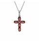 COLLIER ARGENT RHODIÉ PENDENTIF CROIX OXYDES ROUGES 38+5CM