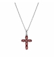 COLLIER ARGENT RHODIÉ PENDENTIF CROIX OXYDES ROUGES 38+5CM