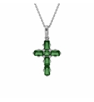 COLLIER ARGENT RHODIÉ PENDENTIF CROIX OXYDES VERTS 38+5CM 