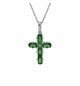 COLLIER ARGENT RHODIÉ PENDENTIF CROIX OXYDES VERTS 38+5CM 