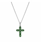 COLLIER ARGENT RHODIÉ PENDENTIF CROIX OXYDES VERTS 38+5CM 