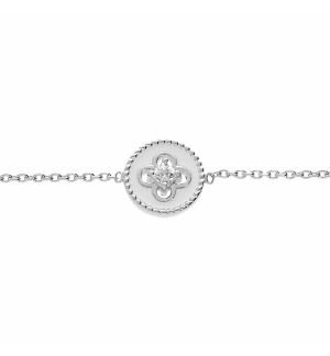BRACELET ARGENT RHODIÉ PASTILLE RÉSINE BLANCHE CROIX OXYDES BLANCS SERTIS 16+2CM