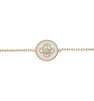 BRACELET PLAQUÉ OR PASTILLE RÉSINE BLANCHE CROIX OXYDES BLANCS SERTIS 16+2CM 