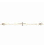 BRACELET ARGENT DORÉ 2 OXYDES BLANCS SERTIS CLOS AVEC CROIX OXYDES BLANCS SERTIS