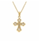 COLLIER ACIER DORÉ PENDENTIF CROIX OXYDES BLANCS SERTIS 42+5CM