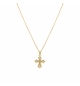 COLLIER ACIER DORÉ PENDENTIF CROIX OXYDES BLANCS SERTIS 42+5CM