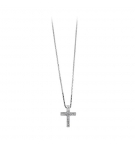 COLLIER ARGENT RHODIÉ PENDENTIF PETITE CROIX dim 14 x 10 mm PIERRES BLANCHES 42+