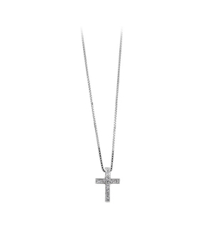 COLLIER ARGENT RHODIÉ PENDENTIF PETITE CROIX dim 14 x 10 mm PIERRES BLANCHES 42+