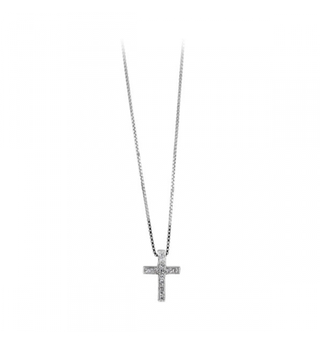 COLLIER ARGENT RHODIÉ PENDENTIF PETITE CROIX dim 14 x 10 mm PIERRES BLANCHES 42+