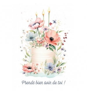 Carte Avec Message Aquarelle d'un vase avec un bouquet de fleurs