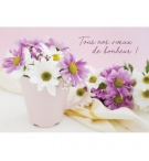 Carte avec message Bouquet de fleurs blanches et violettes