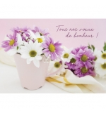 Carte avec message Bouquet de fleurs blanches et violettes