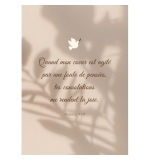 Carte avec verset Colombe et ombre de branches sur mur beige