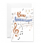 Carte Anniversaire Notes de musique cuivrées avec tirettes dorés