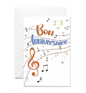 Carte Anniversaire Notes de musique cuivrées avec tirettes dorés