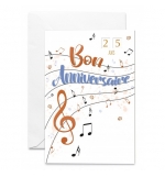Carte Anniversaire Notes de musique cuivrées avec tirettes dorés