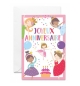 Carte Double Petites filles ballerines, ballons et gâteau d'anniversaire