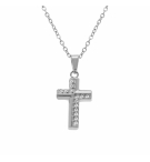 COLLIER ACIER PENDENTIF CROIX 15 X 10MM OXYDES BLANCS SERTIS 42+5CM