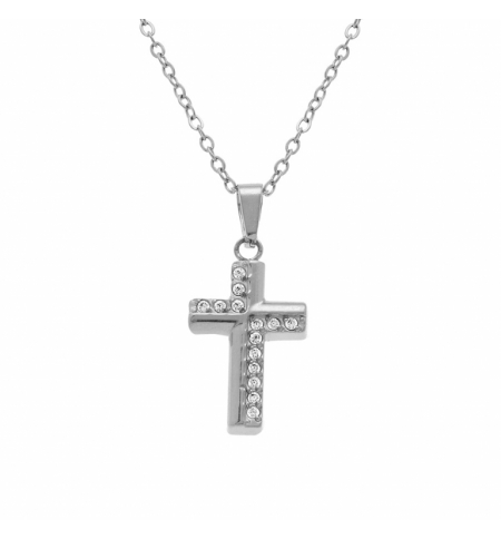 COLLIER ACIER PENDENTIF CROIX 15 X 10MM OXYDES BLANCS SERTIS 42+5CM COLLIER ACIER PENDENTIF CROIX 15 X 10MM OXYDES BLANCS SERTIS 42+5CM