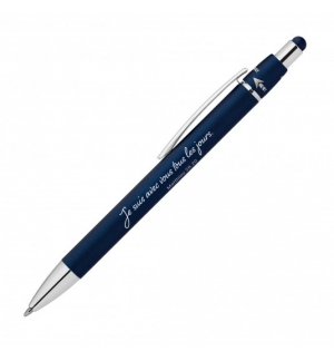 Stylo en métal aluminium avec fonction rotative et stylet bleu