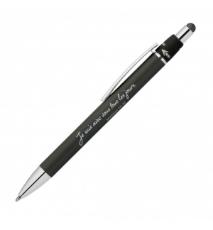 Stylo en métal aluminium avec fonction rotative et stylet noir