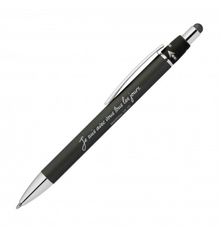 Stylo en métal aluminium avec fonction rotative et stylet noir Stylo en métal aluminium avec fonction rotative et stylet noir