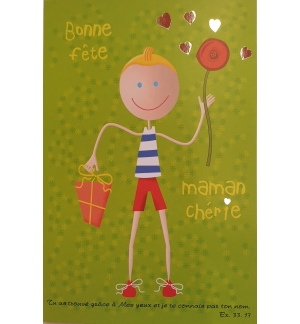 Carte "Bonne fête Maman chérie" avec verset et enveloppe