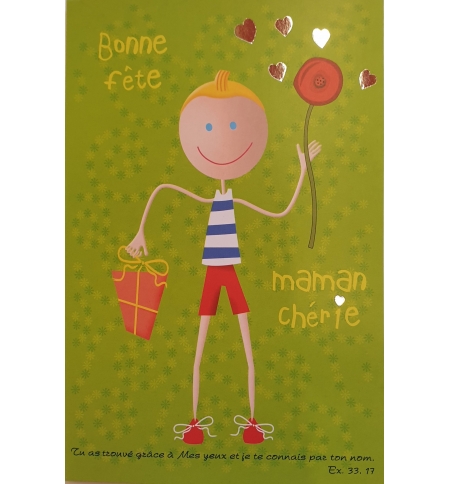 Carte "Bonne fête Maman chérie" avec verset et enveloppe