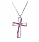  COLLIER ARGENT RHODIÉ PENDENTIF CROIX OXYDE ROUGE SERTI 40+5CM 