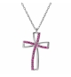  COLLIER ARGENT RHODIÉ PENDENTIF CROIX OXYDE ROUGE SERTI 40+5CM 
