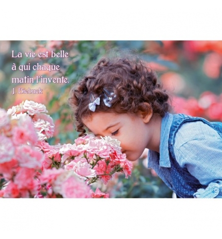 Carte Citation Fillette sentant buisson de roses Carte Citation Fillette sentant buisson de roses