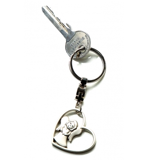 Porte-clef inox Ange/coeur (60x40mm)
