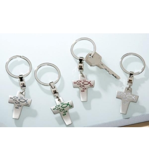 Porte-clé croix ichtus métal poli 9. 5 cm 