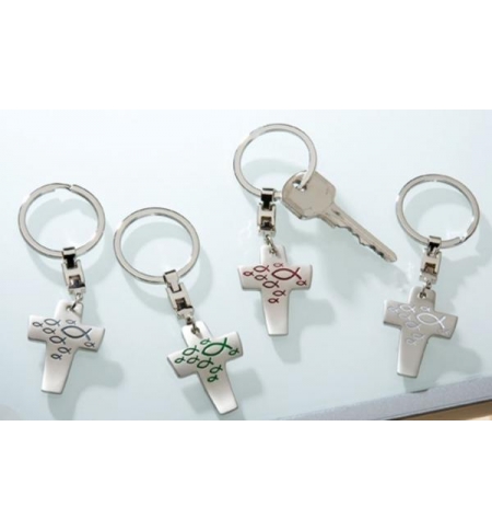 Porte-clé croix ichtus métal poli 9. 5 cm Porte-clé croix ichtus métal poli 9. 5 cm