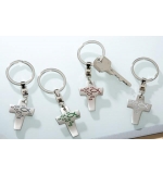 Porte-clé croix ichtus métal poli 9. 5 cm 