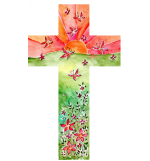 Croix en bois - Papillons rouge 