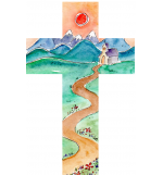 Croix en bois - Chemin/Eglise/Soleil 