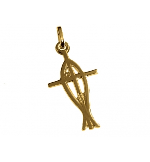 Pendentif Ichtus-Argent 925% Plaqué Or 