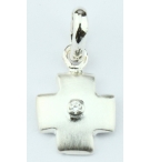 Croix lisse/pierre blanche - Argent 925‰ rhodié (9x9mm)