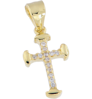 Croix/pierre zircone blanche - Ag 925‰ Plaqué Or 3μm (9x13mm)