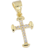 Croix/pierre zircone blanche - Ag 925‰ Plaqué Or 3μm (9x13mm)